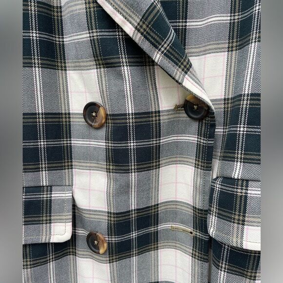 We The Free longline Freddie blazer Trench Coat Plaid Design Women’s Medium - Picture 4 of 15